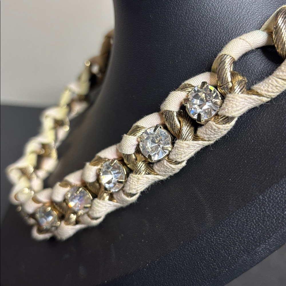 Ann Taylor Chain Ribbon Rhinestone Statement Necklace - Picture 3 of 7